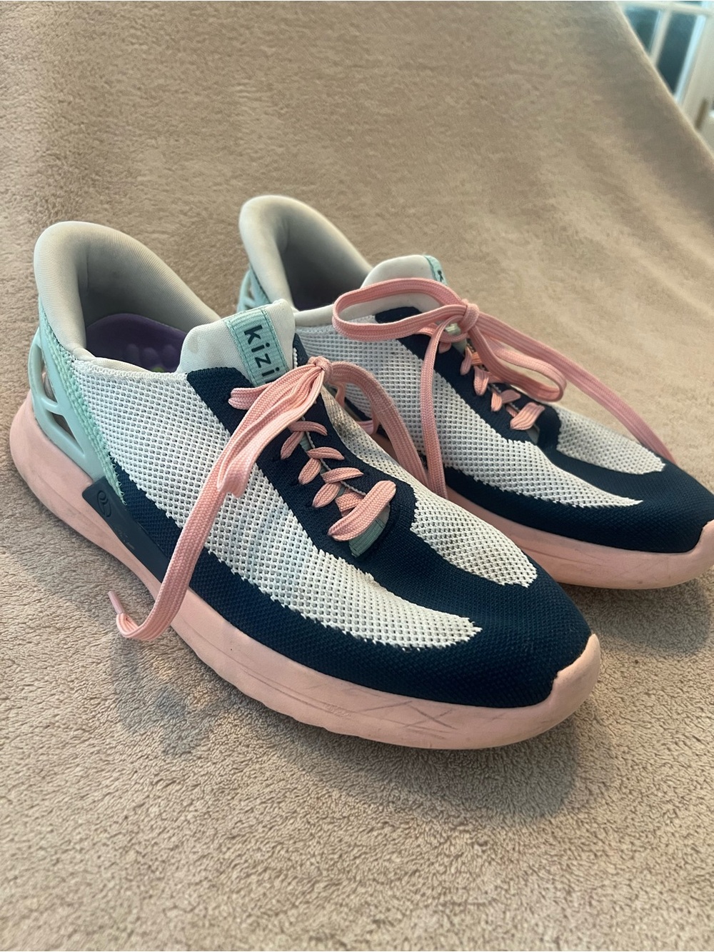 Women's Knit Athletic Sneakers in Navy, White & Pink